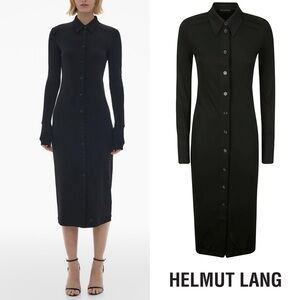 Helmut Lang Viscose Midi Shirt Dress Black Medium NWT